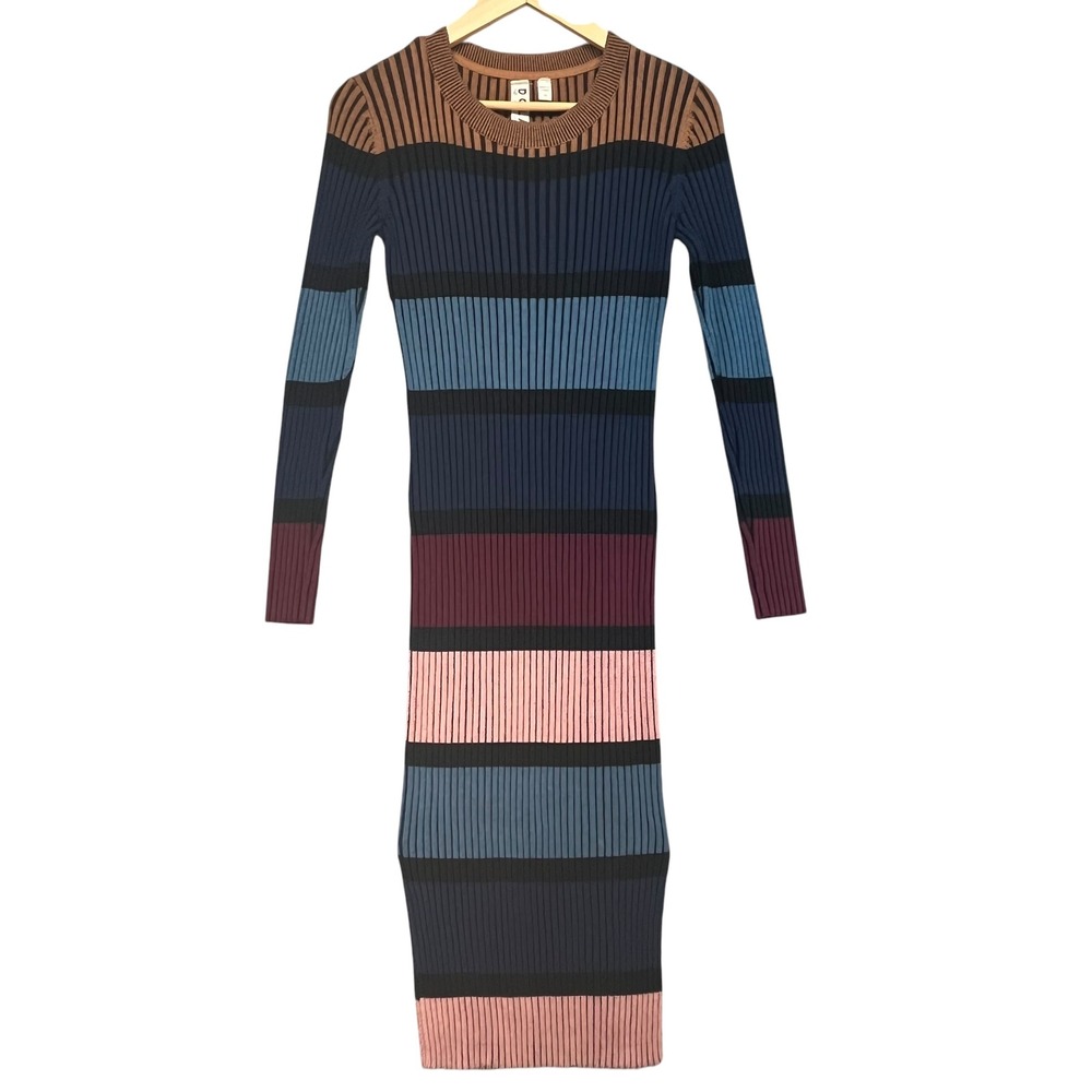 Dolan Lorna Midi Sweater Dress Ribbed Striped‎ XS Multi-Color XS